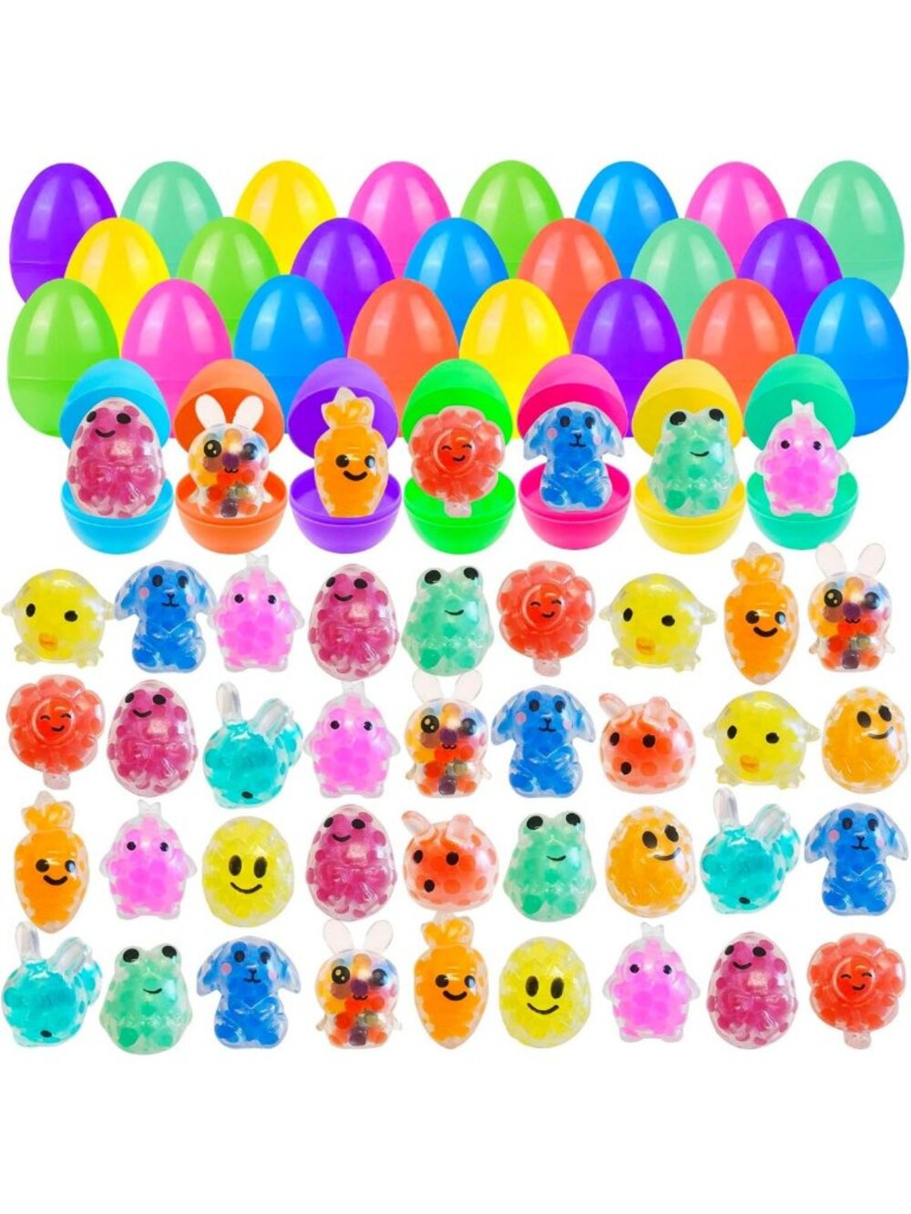 Colorful 32 Pack Prefilled Easter Eggs with Squishy Toys - Fun Basket Stuffers